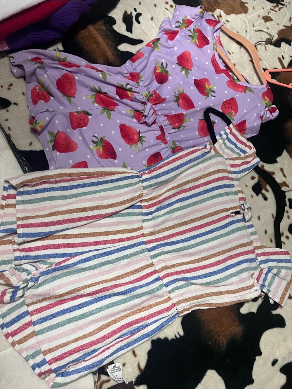 Old Navy Lavender Strawberry Top & Multicolor Stripe Romper Set